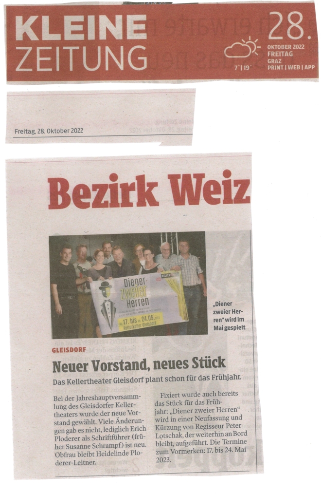 Pressebericht Kleine Zeitung Kellertheater gleisdorf dienerzweierherren2023